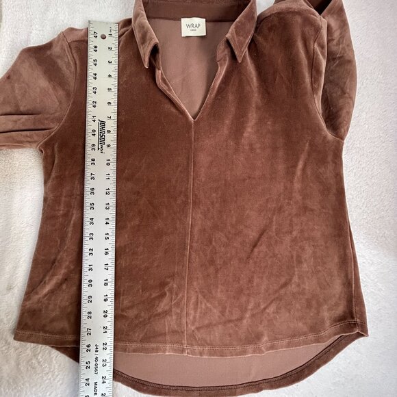 Wrap London Womens Velour V-Neck Collared Pullover Top Size 8 Brown Long Sleeve - Picture 8 of 8